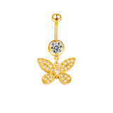 Gold CZ Butterfly Belly Bar - ILLUSIVE JEWELS