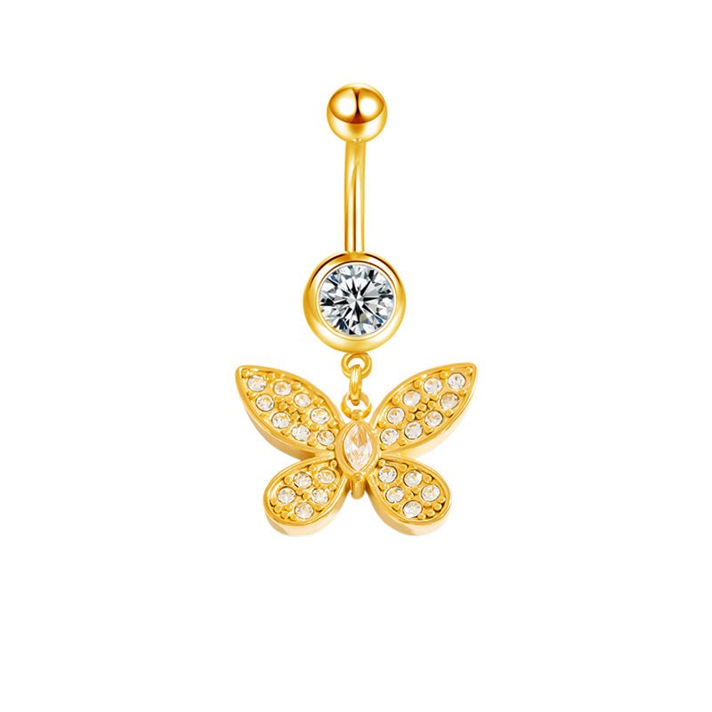 Gold CZ Butterfly Belly Bar - ILLUSIVE JEWELS