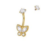 Gold CZ Butterfly Belly Bar - ILLUSIVE JEWELS