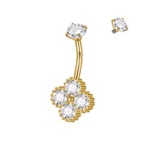 Gold CZ Clover Belly Bar - ILLUSIVE JEWELS