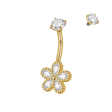 Gold CZ Flower Belly Bar - ILLUSIVE JEWELS