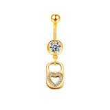 Gold CZ Heart Pendant Belly Bar - ILLUSIVE JEWELS