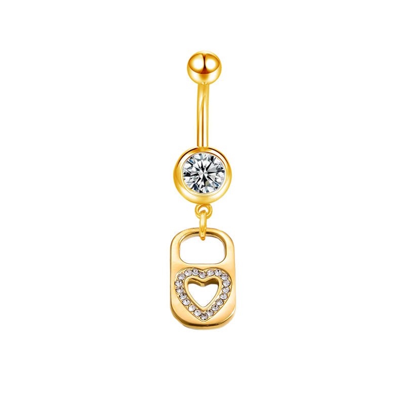 Gold CZ Heart Pendant Belly Bar - ILLUSIVE JEWELS
