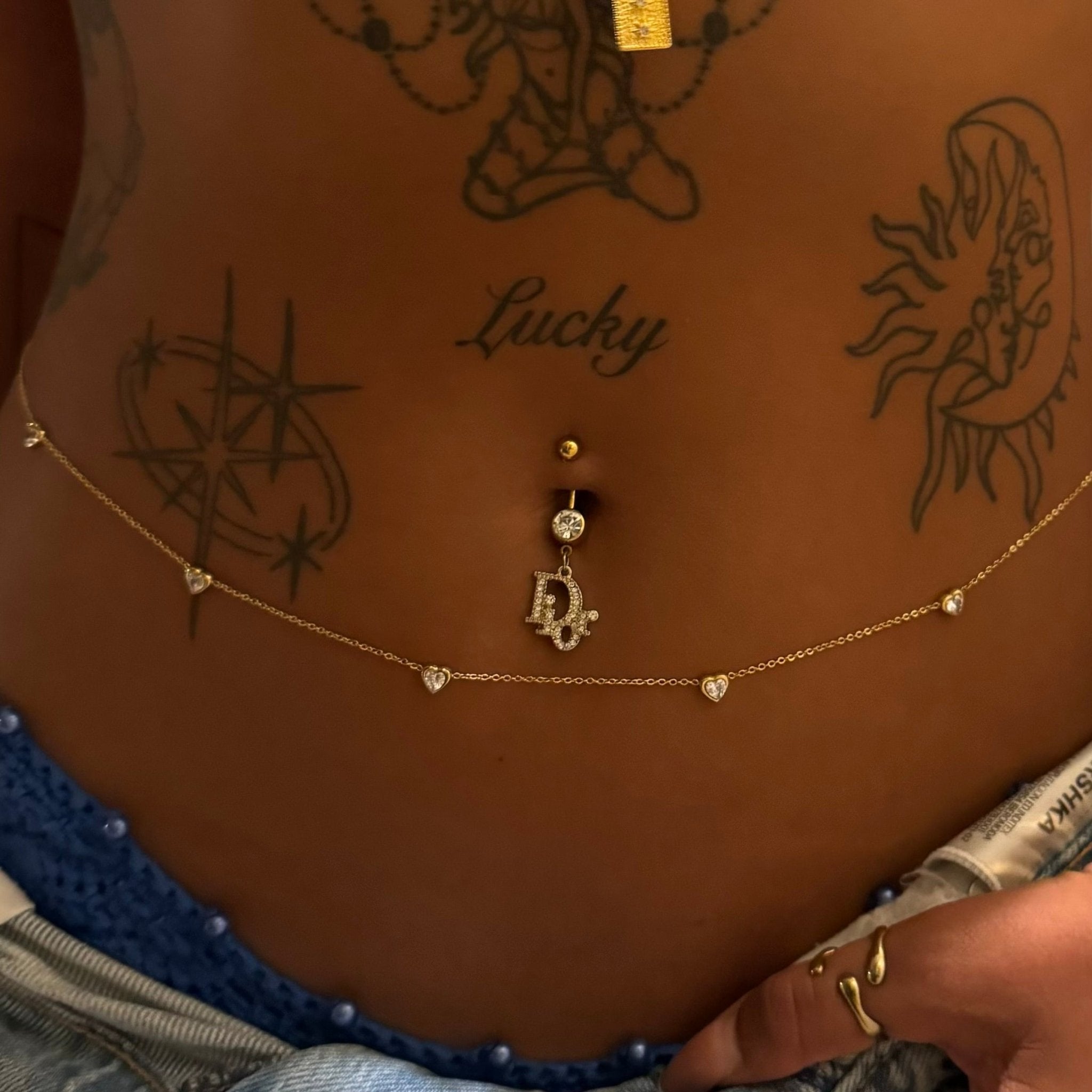 Gold D Belly Bar - ILLUSIVE JEWELS