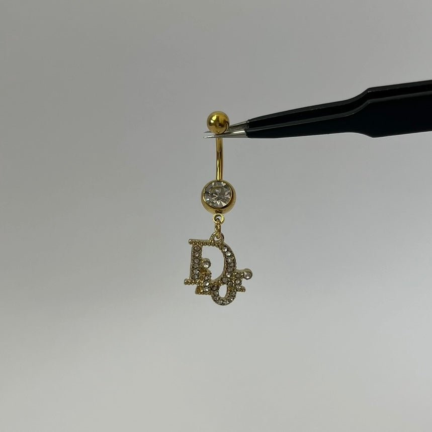Gold D Belly Bar - ILLUSIVE JEWELS