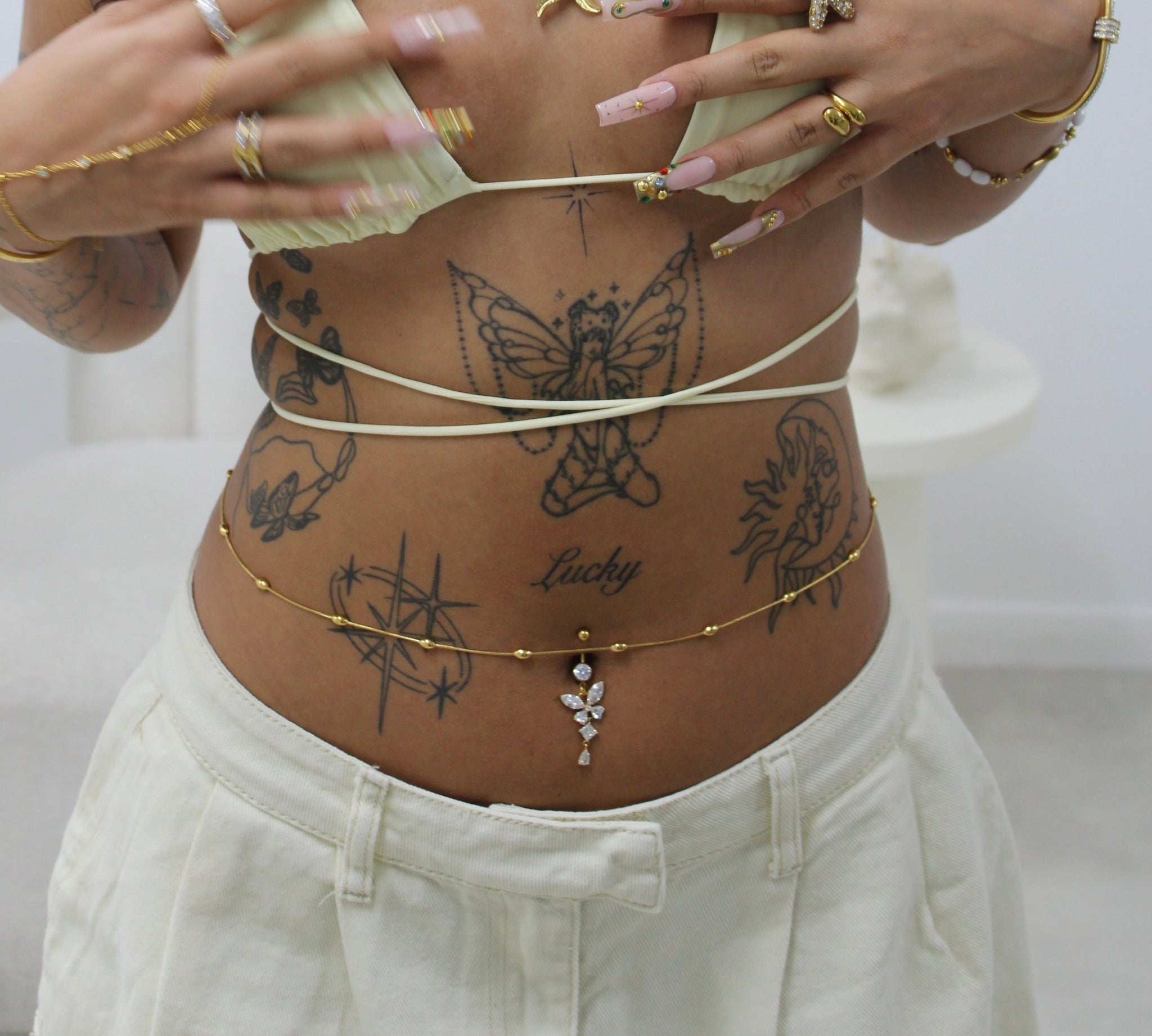 Gold Dangling Butterfly Belly Bar - ILLUSIVE JEWELS