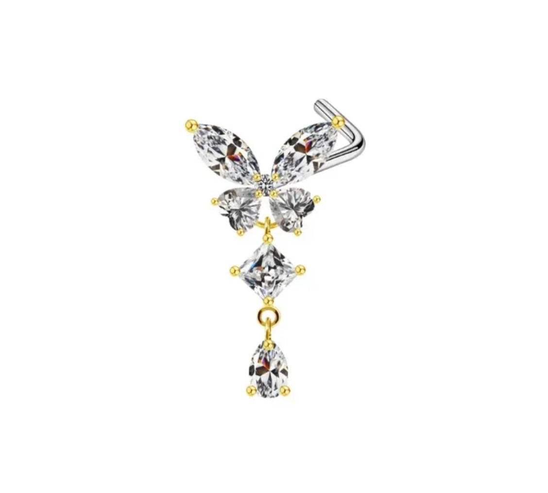 Gold Dangling Butterfly Nose Stud - ILLUSIVE JEWELS