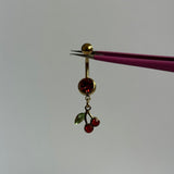 Gold Dangling Cherry Belly Bar - ILLUSIVE JEWELS