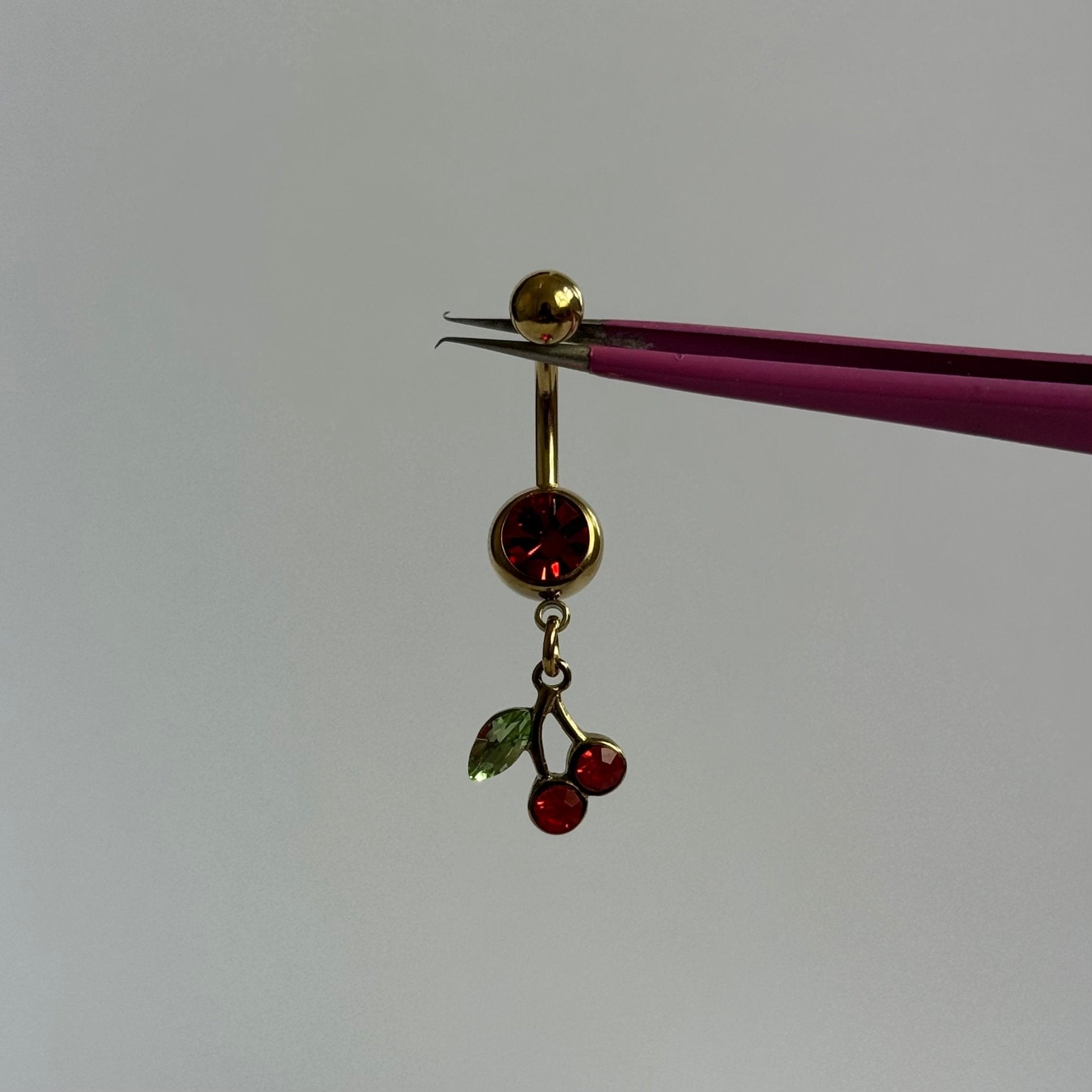 Gold Dangling Cherry Belly Bar - ILLUSIVE JEWELS