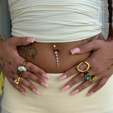 Gold Dangling Gemstone Belly Bar - ILLUSIVE JEWELS