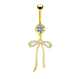Gold Dangling Long Bow Belly Bar - ILLUSIVE JEWELS