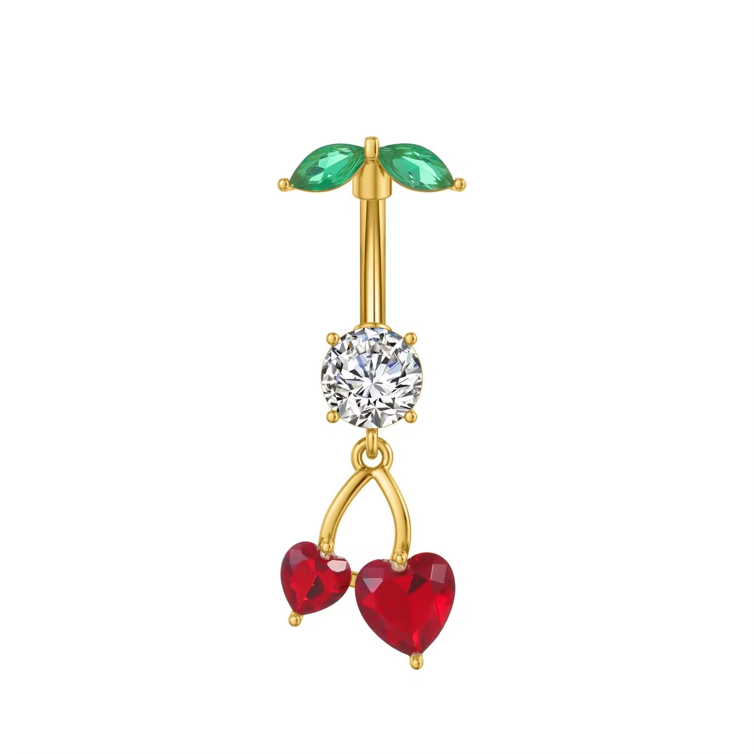 Gold Dangling Love Heart Cherry Belly Bar - ILLUSIVE JEWELS