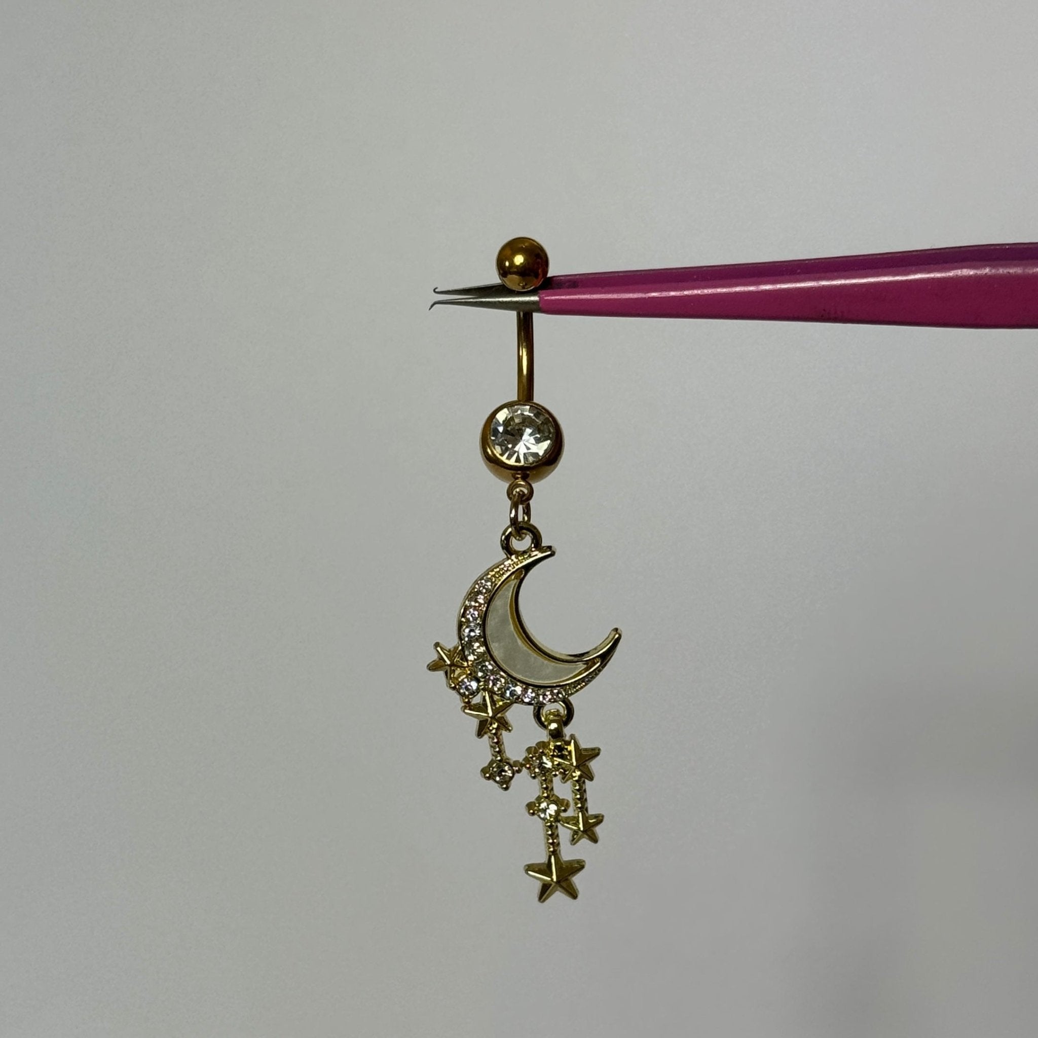 Gold Dangling Moon Belly Bar - ILLUSIVE JEWELS