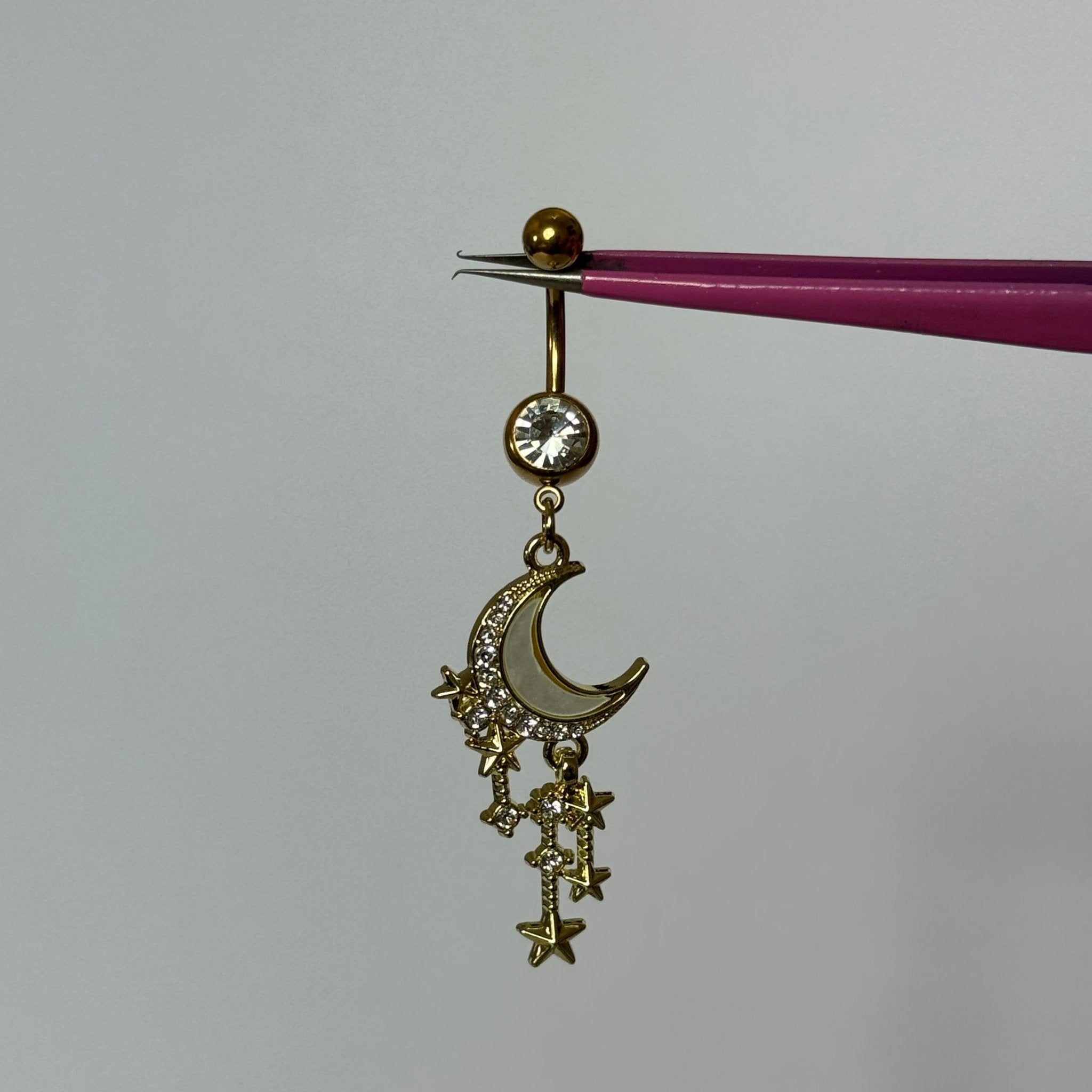 Gold Dangling Moon Belly Bar - ILLUSIVE JEWELS