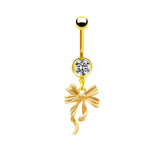 Gold Dangling Ribbon Belly Bar - ILLUSIVE JEWELS