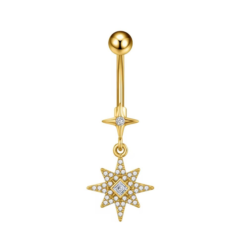 Gold Dangling Starlight Belly Bar - ILLUSIVE JEWELS