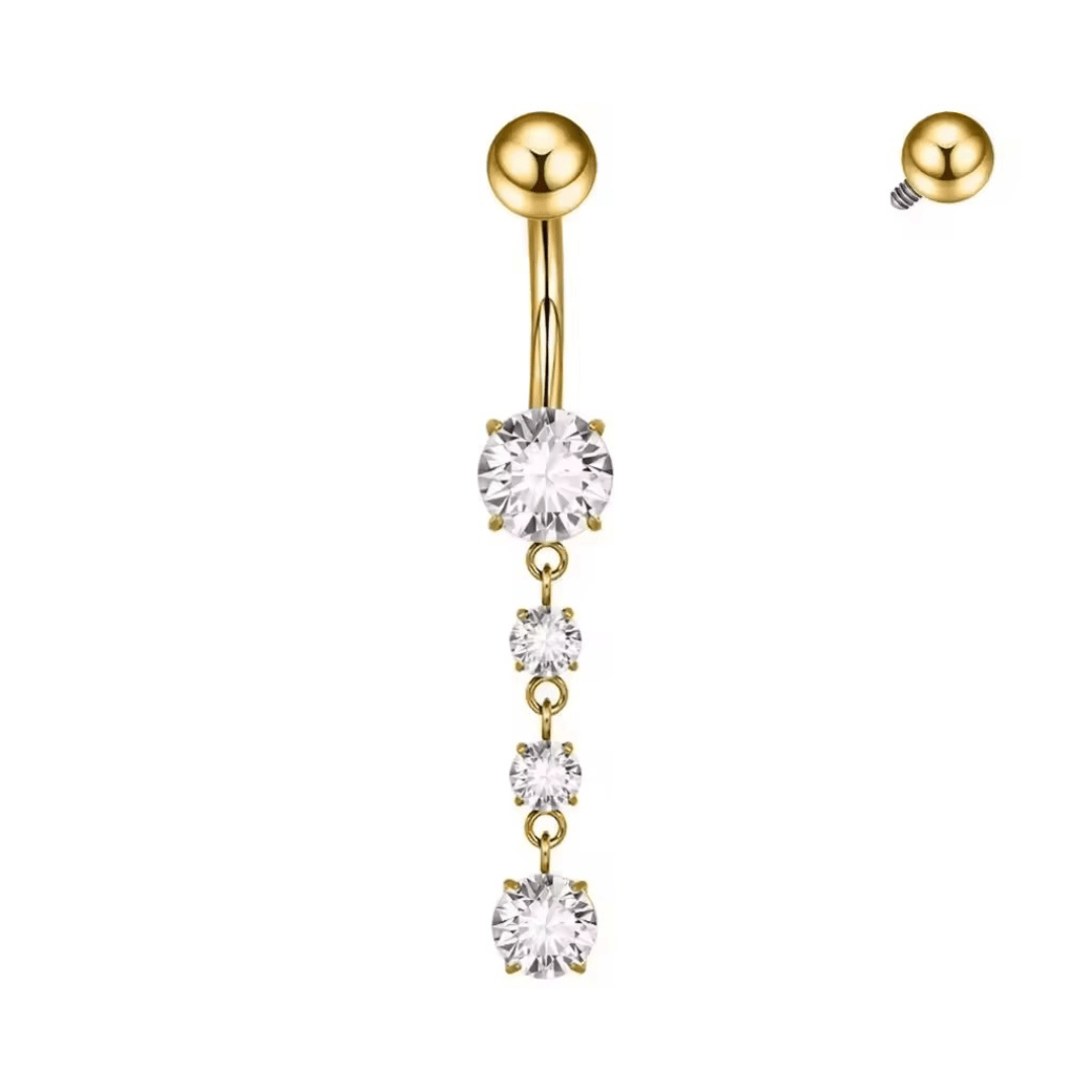 Gold Dangling Titanium Belly Bar - ILLUSIVE JEWELS