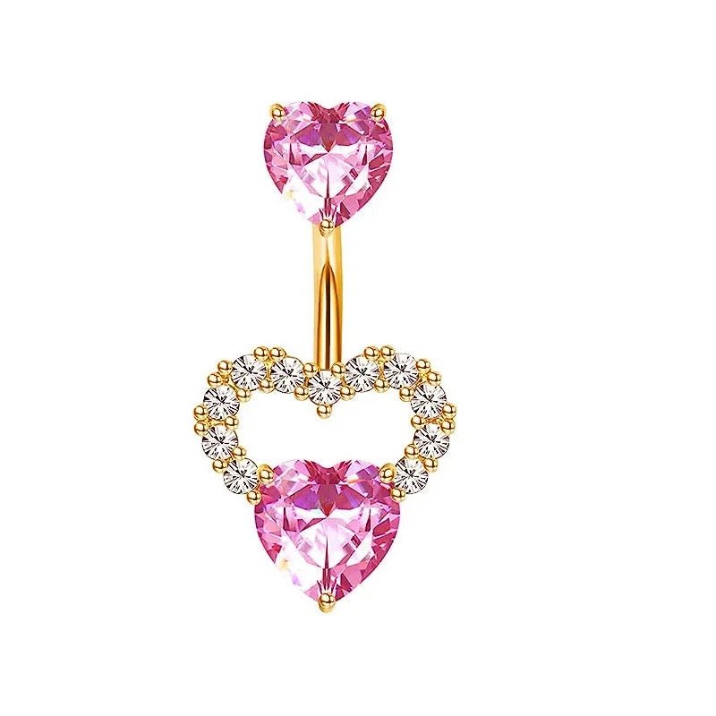 Gold Diamanté Big Love Belly Bar - ILLUSIVE JEWELS
