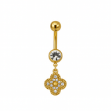 Gold Diamante Clover Belly Bar - ILLUSIVE JEWELS