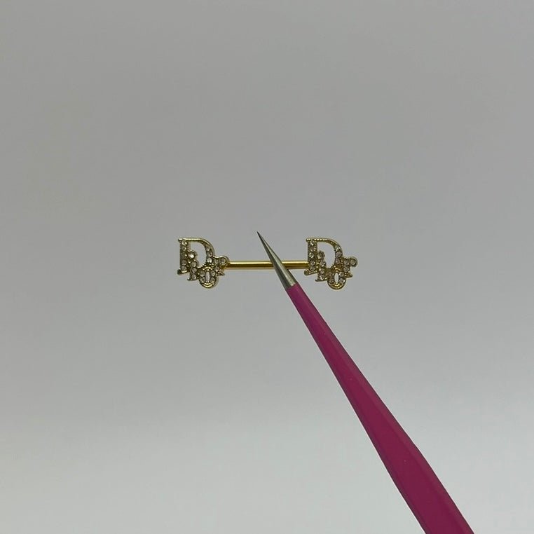Gold Diamanté D Nipple Bars - ILLUSIVE JEWELS