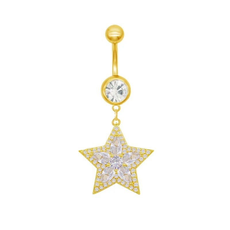 Gold Diamante Star Belly Bar - ILLUSIVE JEWELS