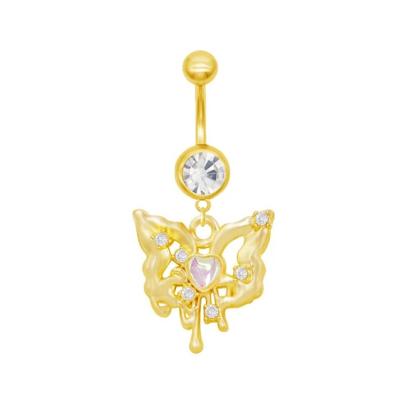Gold Drip Butterfly Belly Bar - ILLUSIVE JEWELS