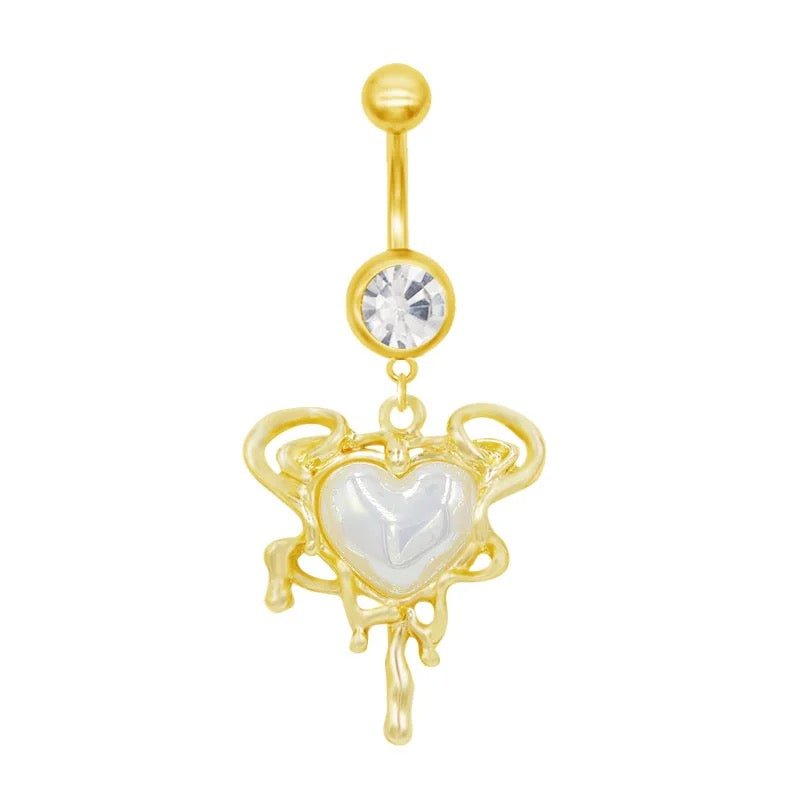 Gold Dripping Pearl Belly Bar - ILLUSIVE JEWELS