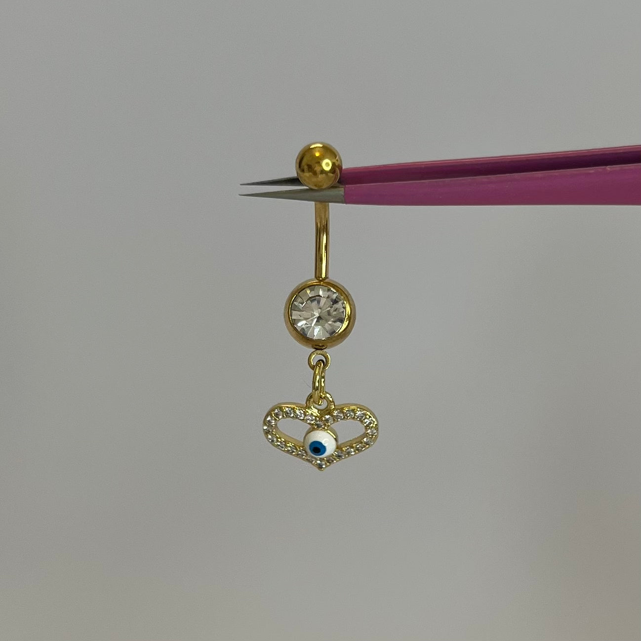 Gold Evil Eye Heart Belly Bar - ILLUSIVE JEWELS