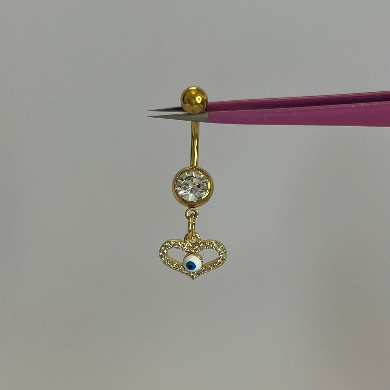 Gold Evil Eye Heart Belly Bar - ILLUSIVE JEWELS