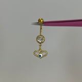 Gold Evil Eye Heart Belly Bar - ILLUSIVE JEWELS