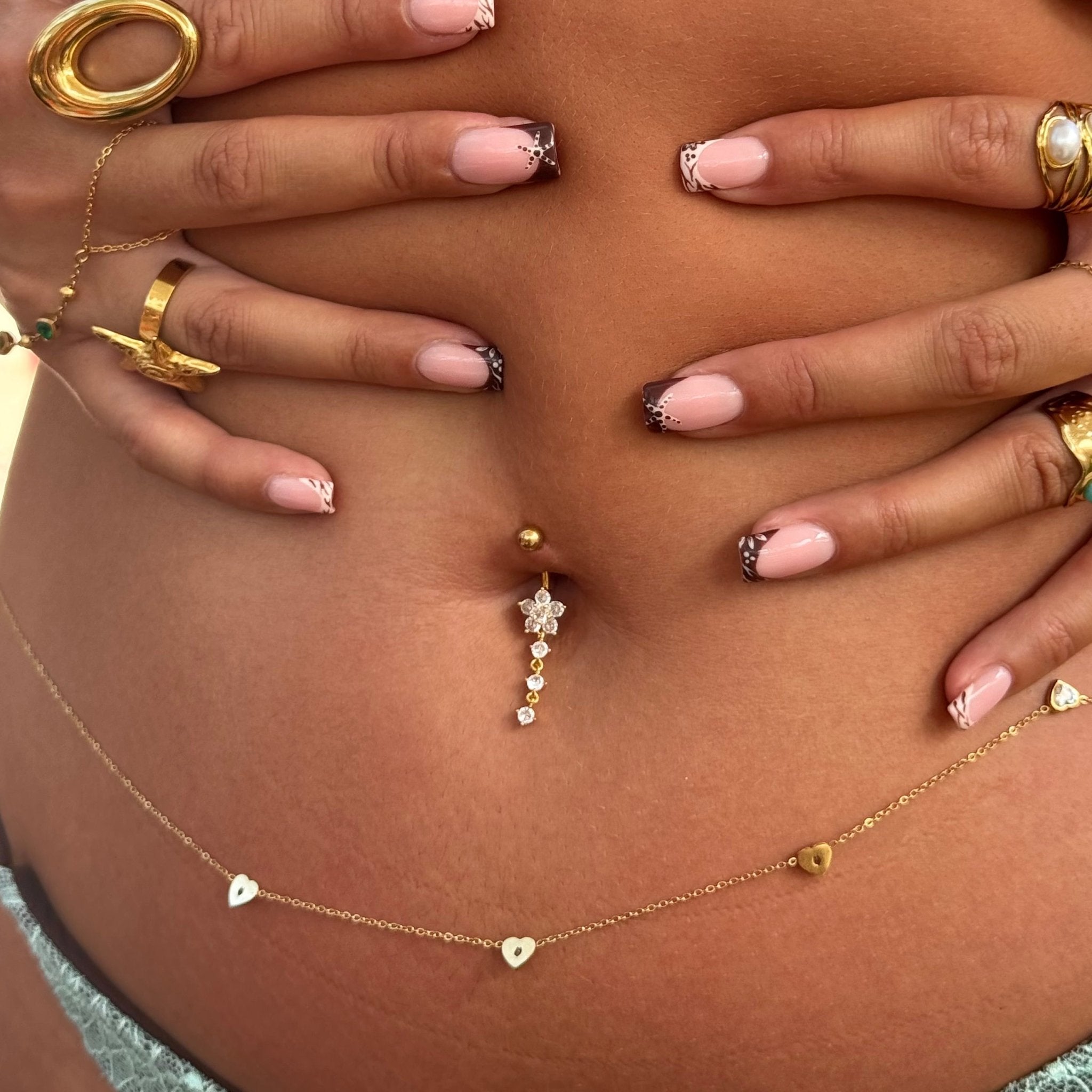 Gold Flower Dangling Titanium Belly Bar - ILLUSIVE JEWELS