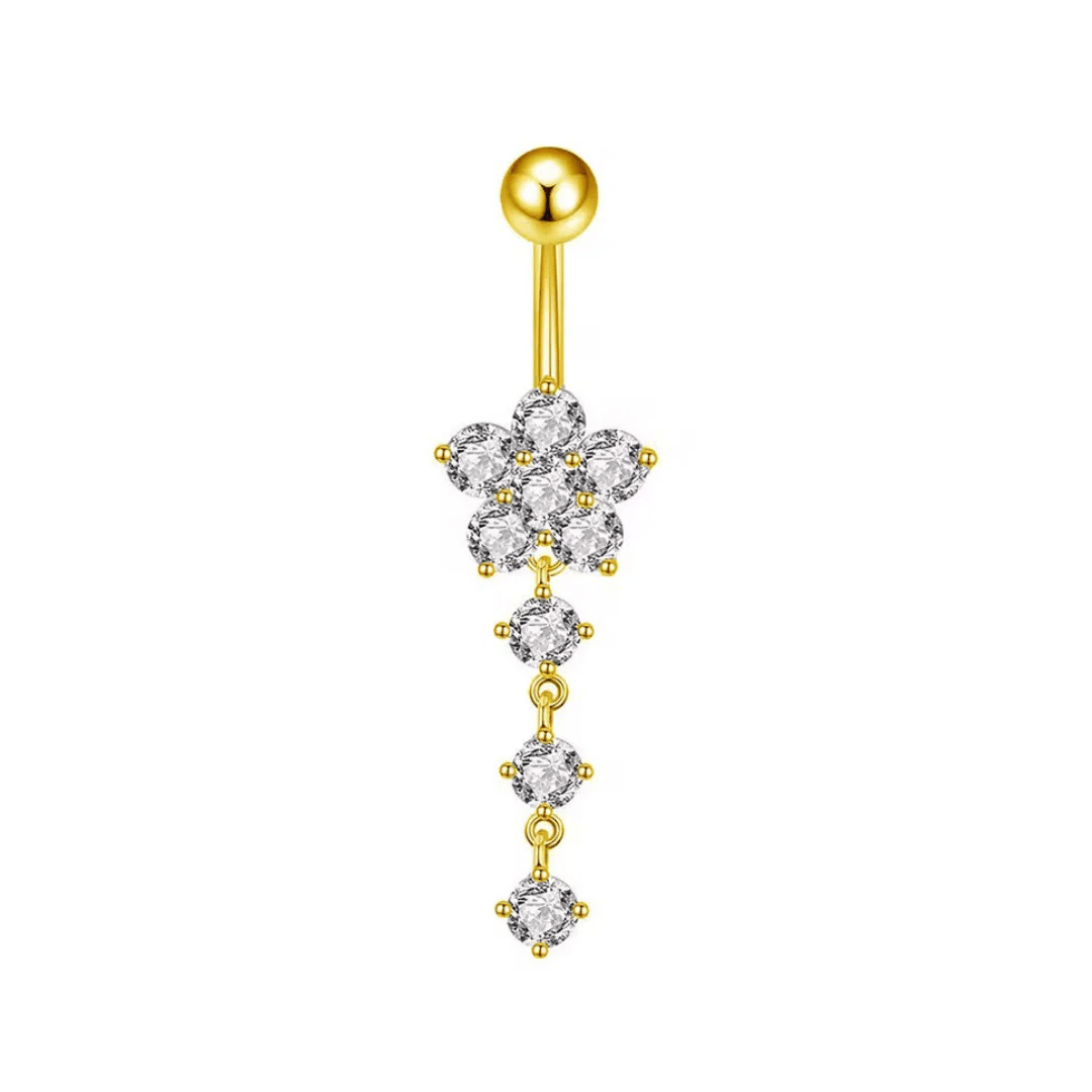 Gold Flower Dangling Titanium Belly Bar - ILLUSIVE JEWELS