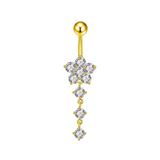Gold Flower Dangling Titanium Belly Bar - ILLUSIVE JEWELS