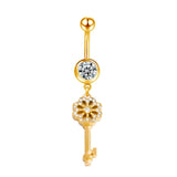 Gold Flower Key CZ Belly Bar - ILLUSIVE JEWELS