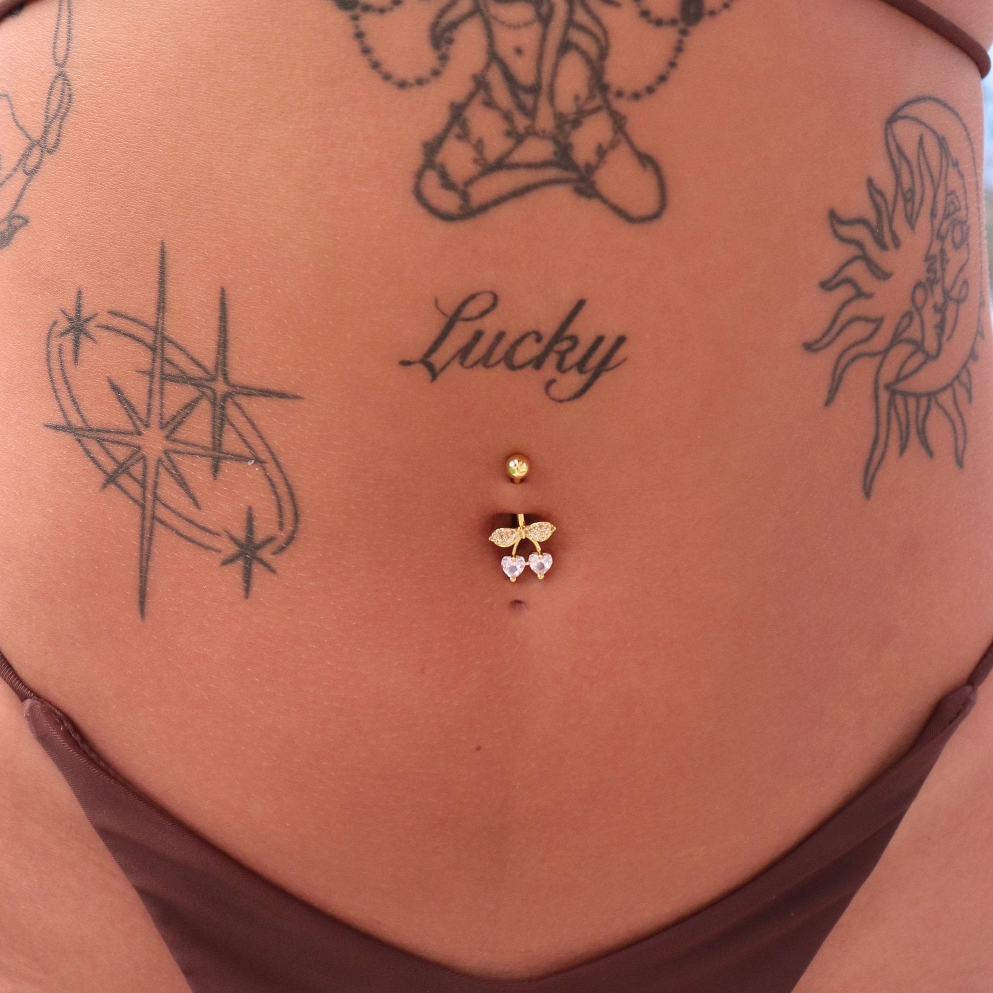 Gold Heart Cherry Belly Bar - ILLUSIVE JEWELS