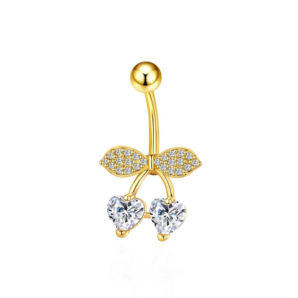 Gold Heart Cherry Belly Bar - ILLUSIVE JEWELS