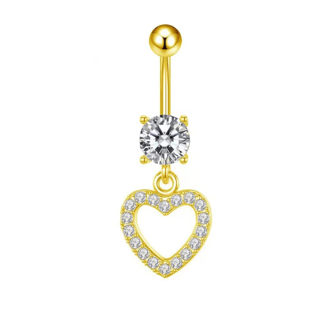 Gold Heart Gemstone Titanium Belly Bar - ILLUSIVE JEWELS