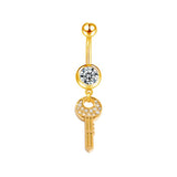 Gold Key CZ Belly Bar - ILLUSIVE JEWELS