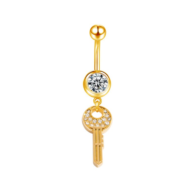Gold Key CZ Belly Bar - ILLUSIVE JEWELS