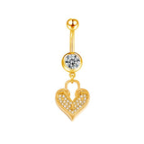 Gold Lock Heart CZ Belly Bar - ILLUSIVE JEWELS