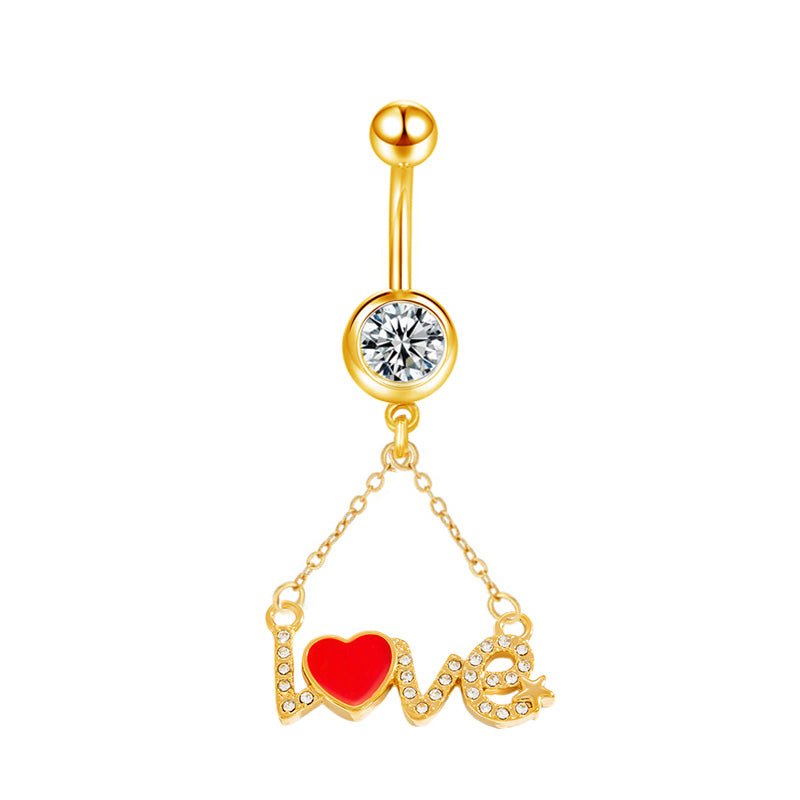 Gold 'Love' Belly Bar - ILLUSIVE JEWELS