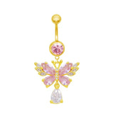 Gold Pink Angel Butterfly Belly Bar - ILLUSIVE JEWELS