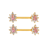 Gold Pink CZ Flower Nipple Bars - ILLUSIVE JEWELS