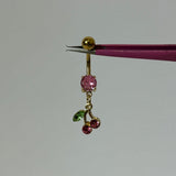 Gold Pink Dangling Cherry Belly Bar - ILLUSIVE JEWELS