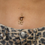Gold Pink Diamante Dangling Bow Belly Bar - ILLUSIVE JEWELS