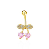 Gold Pink Heart Cherry Belly Bar - ILLUSIVE JEWELS