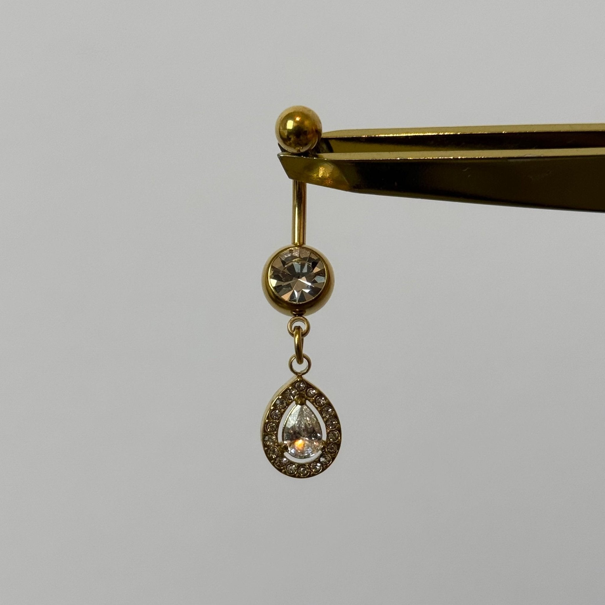 Gold Raindrop Belly Bar - ILLUSIVE JEWELS