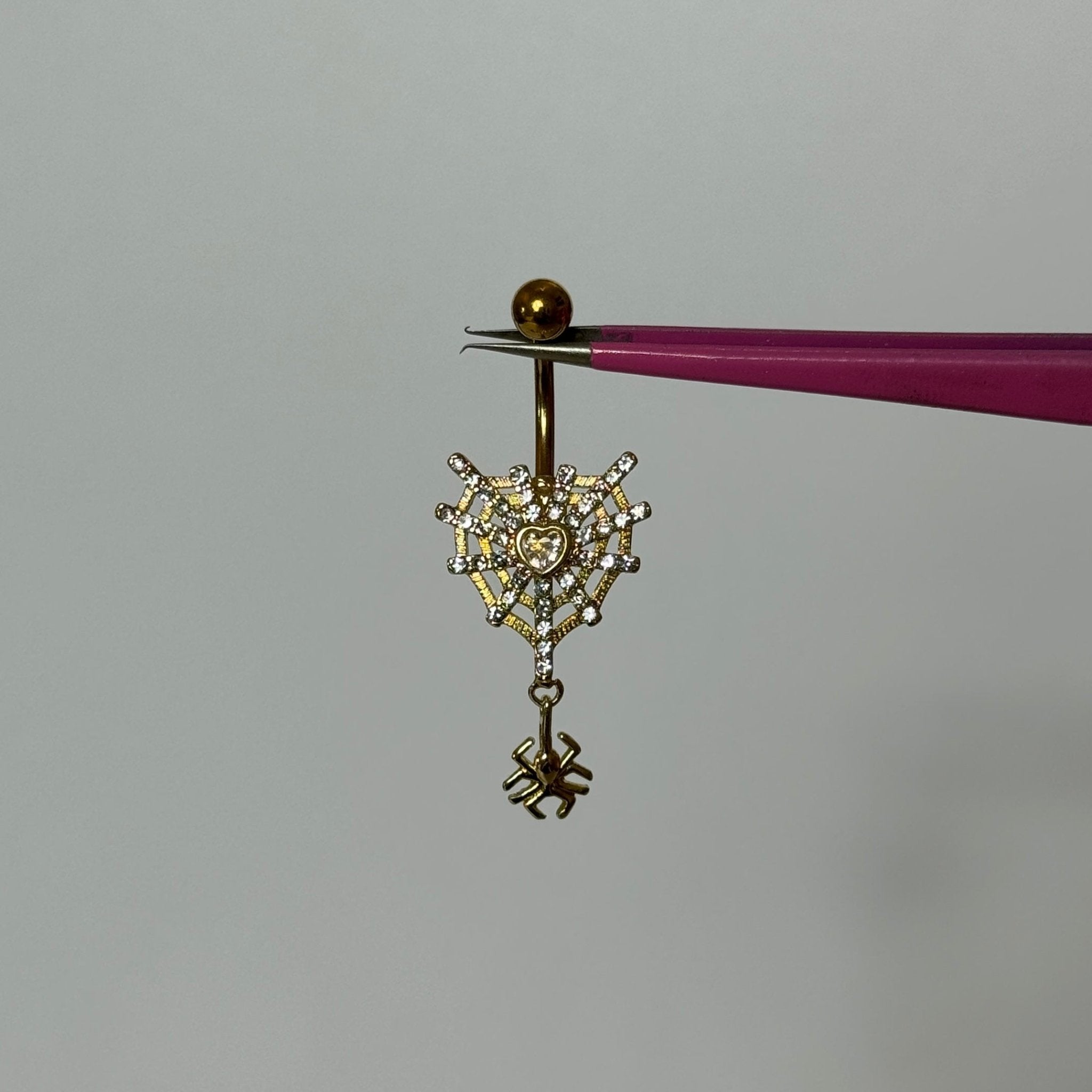 Gold Spider Web Belly Bar - ILLUSIVE JEWELS