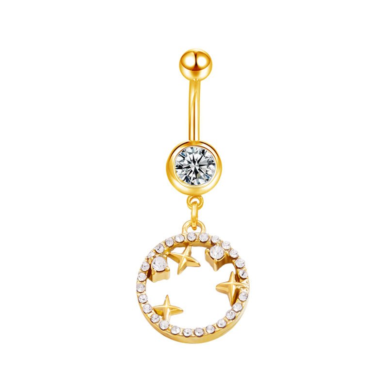 Gold Star CZ Circle Belly Bar - ILLUSIVE JEWELS