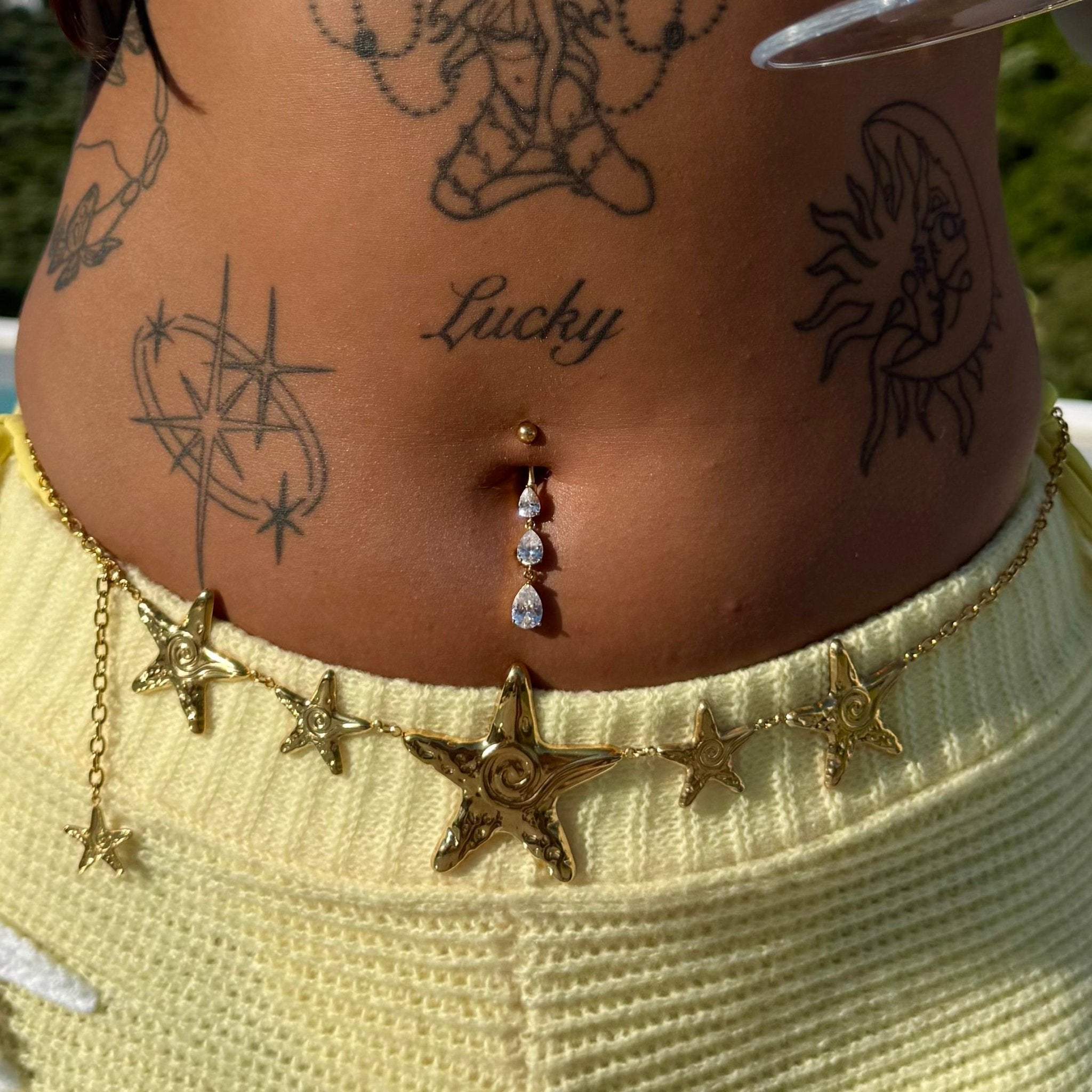 Gold Teardrop Dangling Belly Bar - ILLUSIVE JEWELS